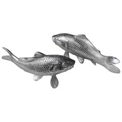 Japanese Old Silver Koi Pair Swirling Big Fish from Japan
