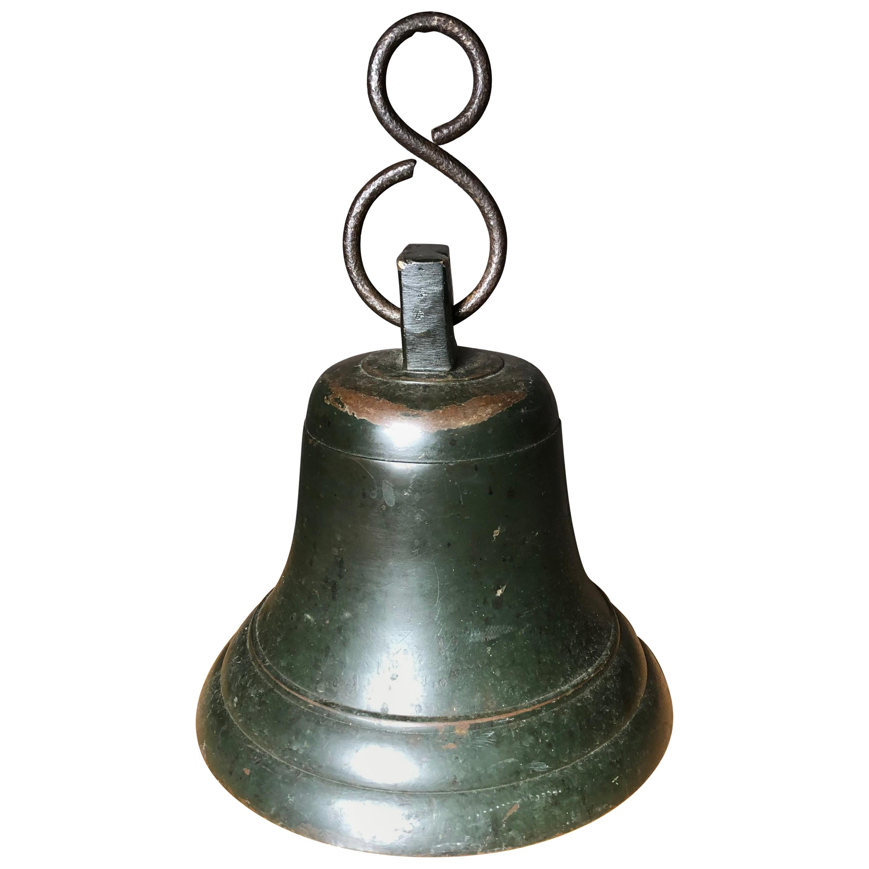 Japanese Fine Bronze Ships Bell With Fine Patina, Bold Sound & Signed