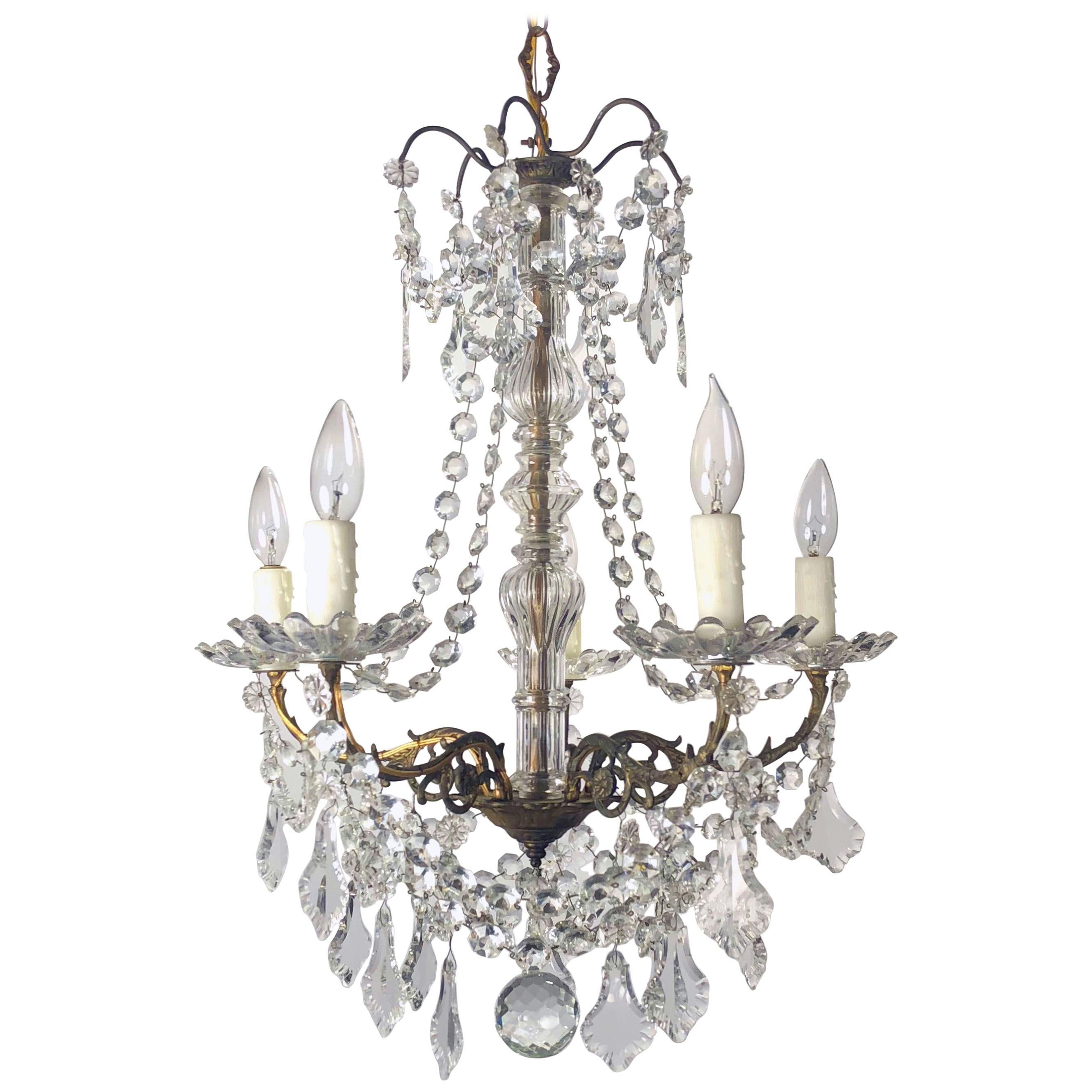 French Louis XV Style Five-Light Crystal Chandelier