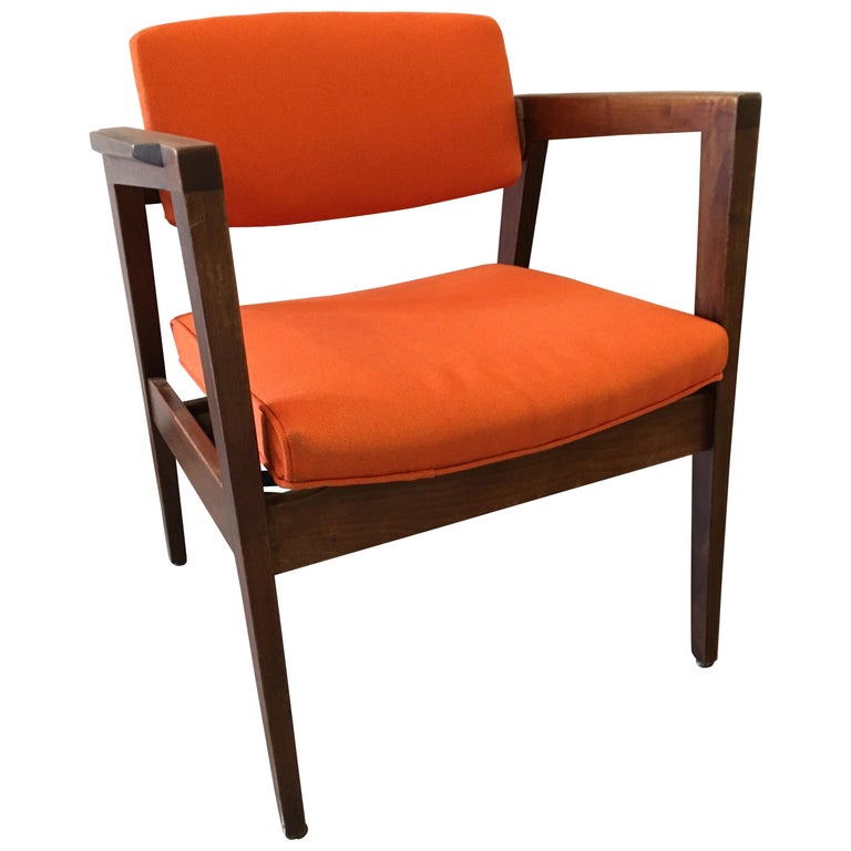 Mid-Century Modern Danish Style Orange Upholstered Lounge Chair For Sale