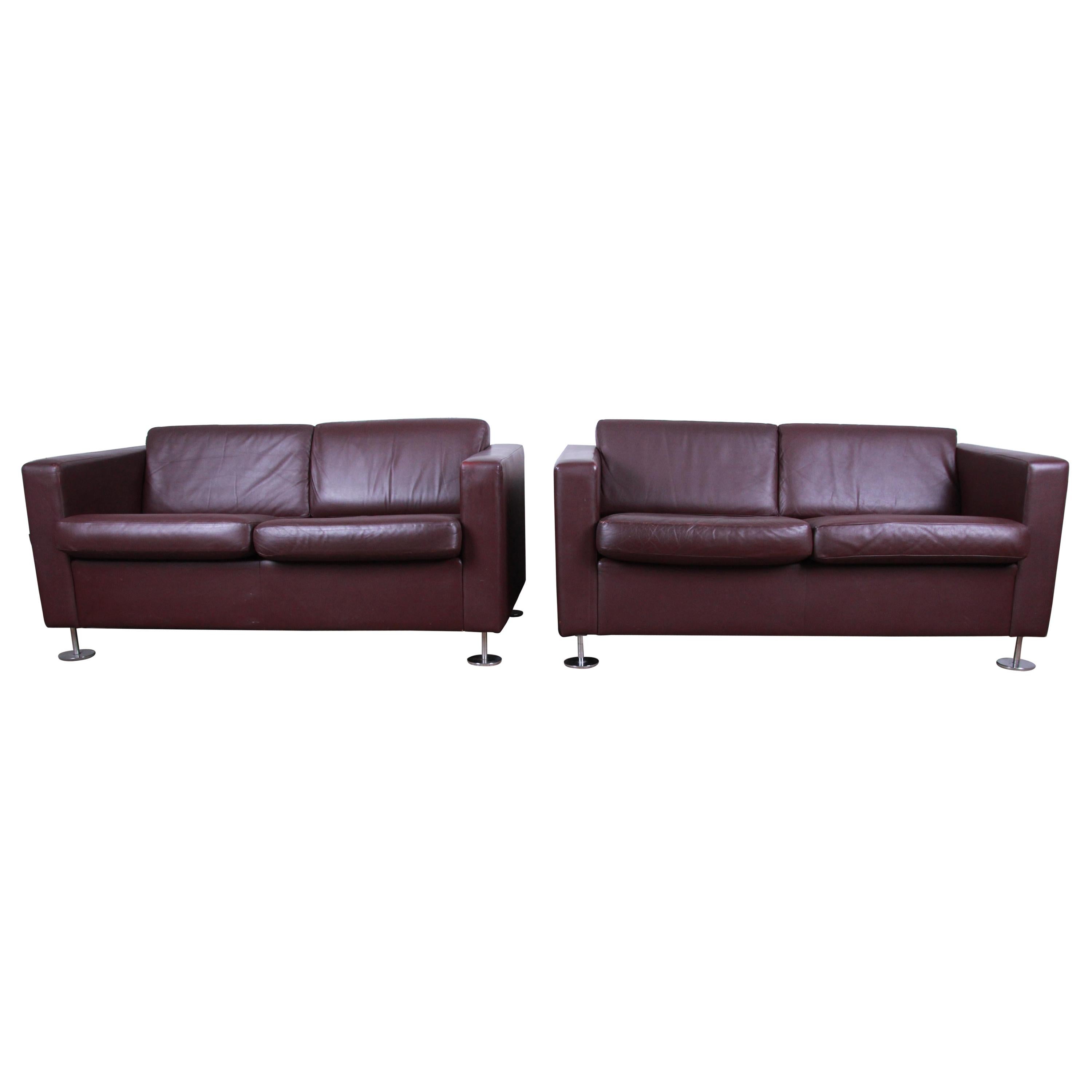 Stendig Leather Tuxedo Love Seats, Pair