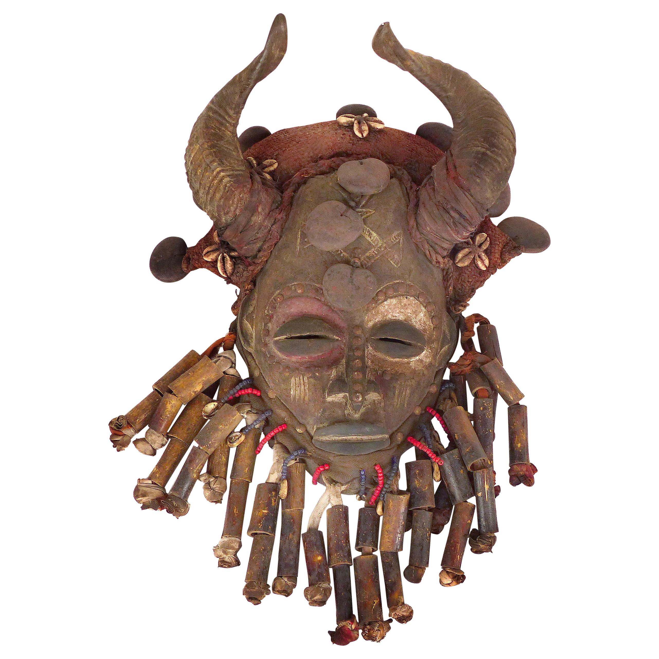 African Bamileke Tribal Mask from Cameroon with Horns