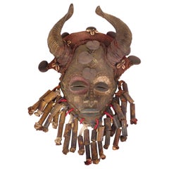 Vintage African Bamileke Tribal Mask from Cameroon with Horns