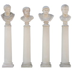 Four Grand Tour Style Romans Emperors Busts on Columns, 19th Century