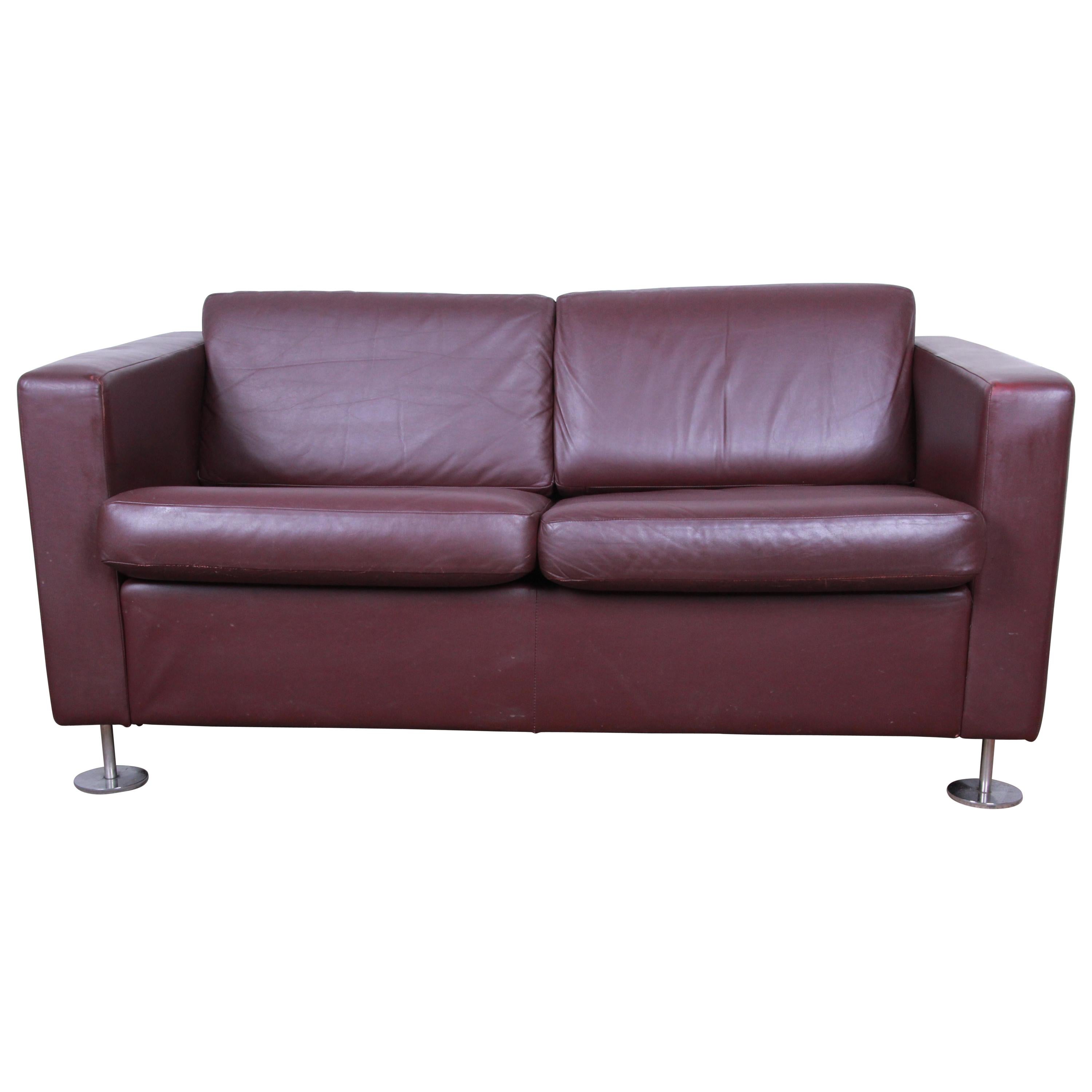 Stendig Leather Tuxedo Loveseat, Made in Switzerland