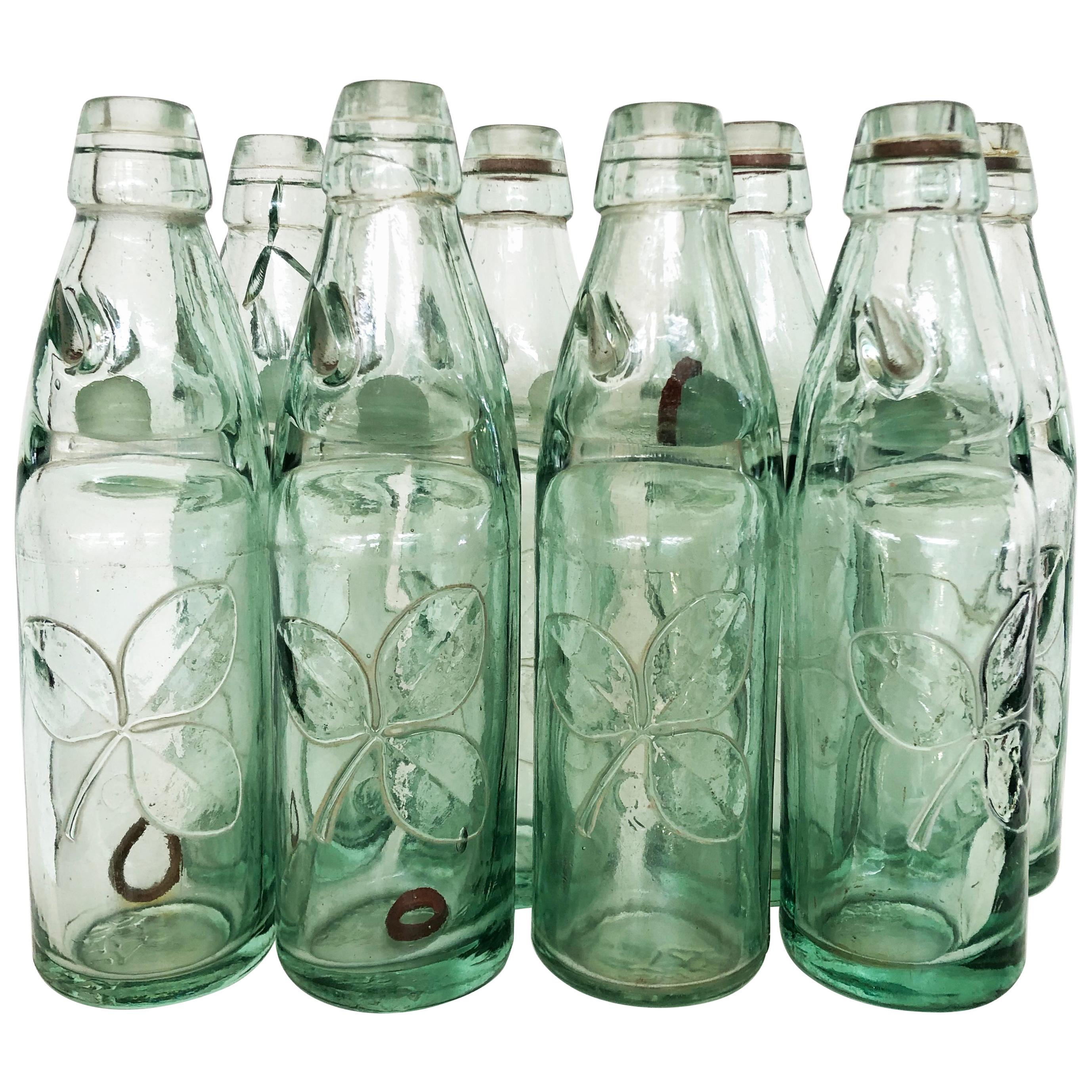 Antique 19th Century Mexican Codd Neck Glass Soda Bottles, Set of 6 For Sale