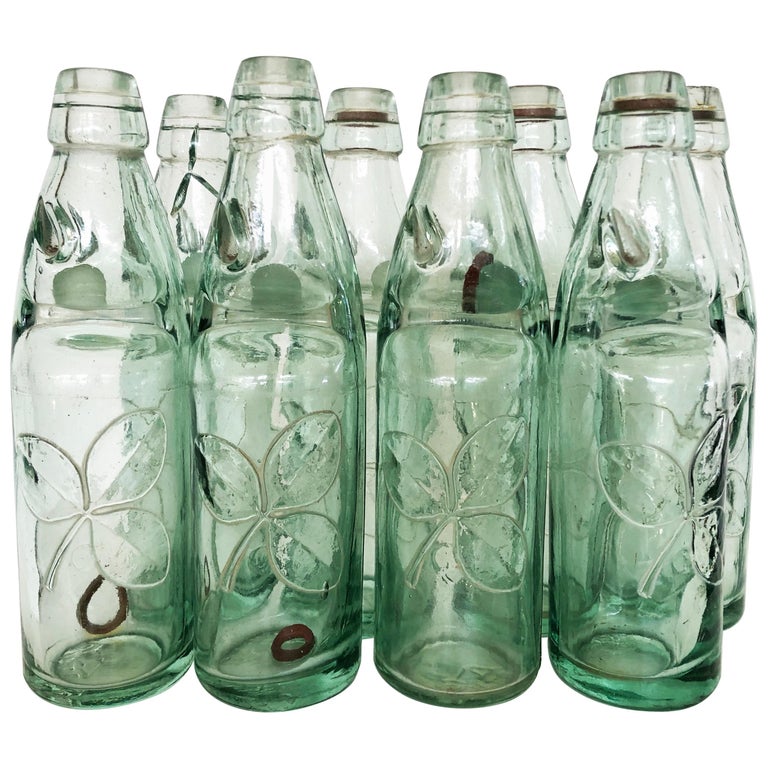 Antique 19th Century Mexican Codd Neck Glass Soda Bottles, Set of 6 For