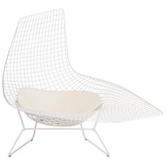 Vintage Knoll Assymetrical Lounge Chair Chaise, Harry Bertoia, White Pad, 1952
