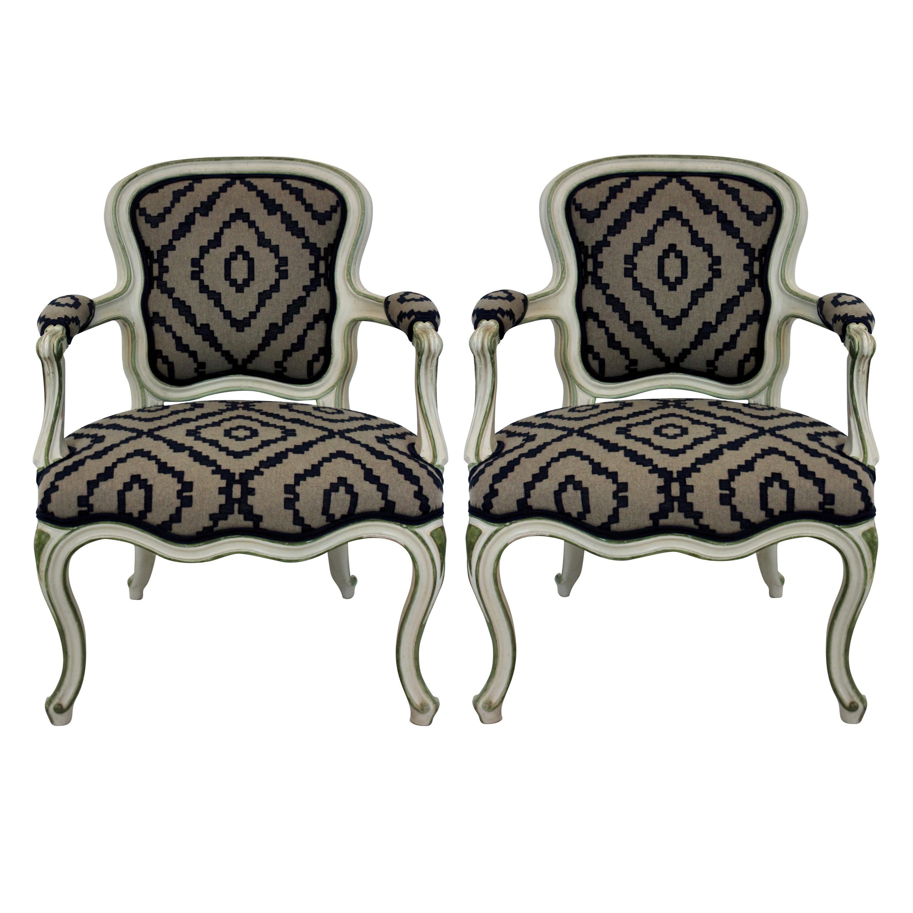 Pair of Large French Painted Armchairs