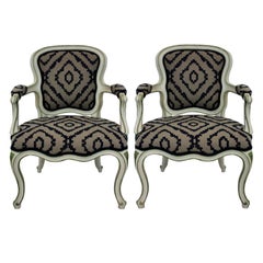 Pair of Large French Painted Armchairs