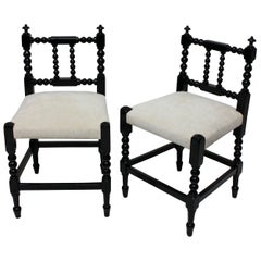 Pair of Charming English Ebonized Bobbin Chairs