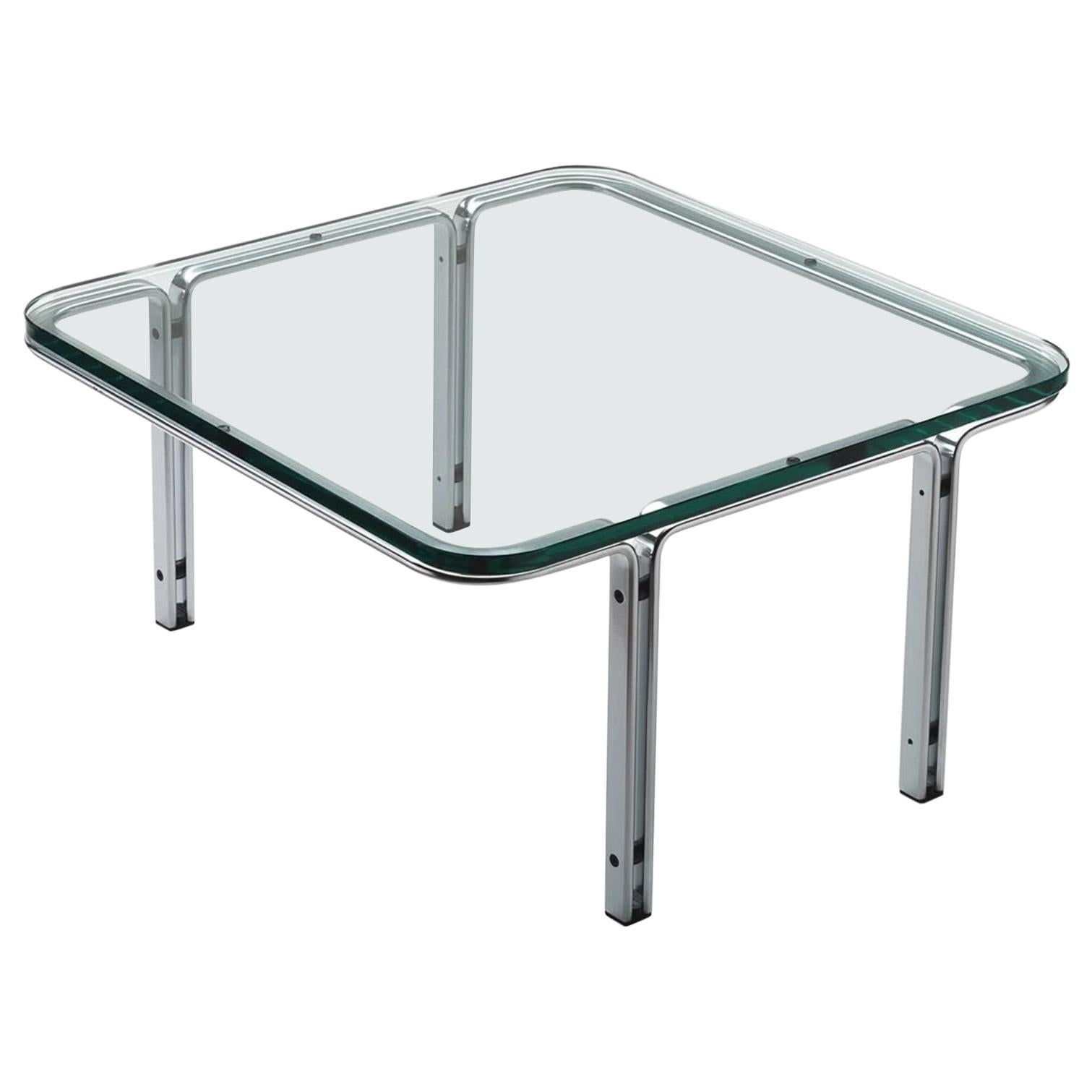 Midcentury Table in Cristal-Plate Glass and Chrome Steel by Horst Brüning