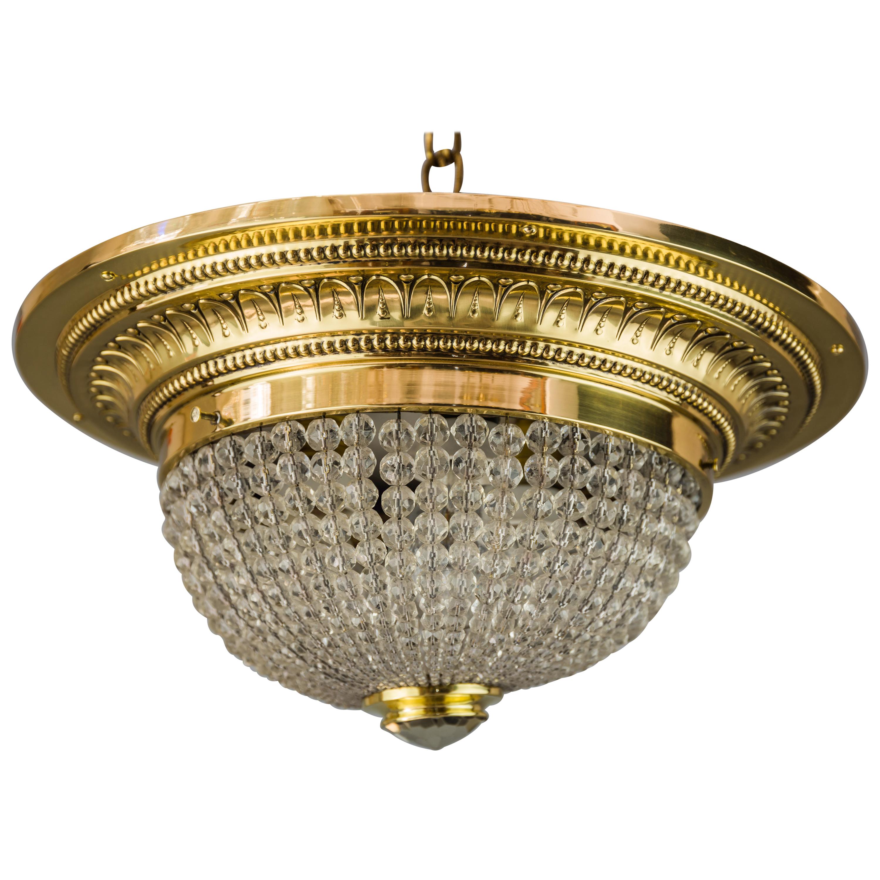 Art Deco Ceiling Lamp with Small Cut Glass Balls, circa 1920s For Sale