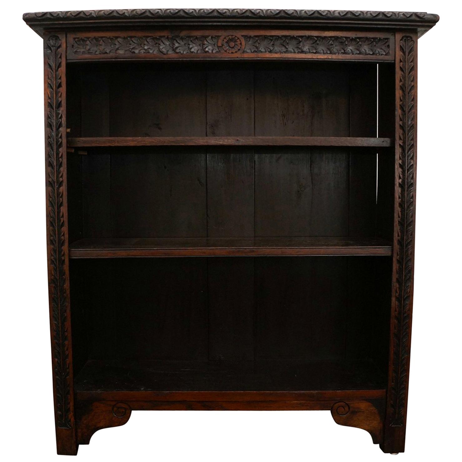 English Oak Carved Bookcase For Sale