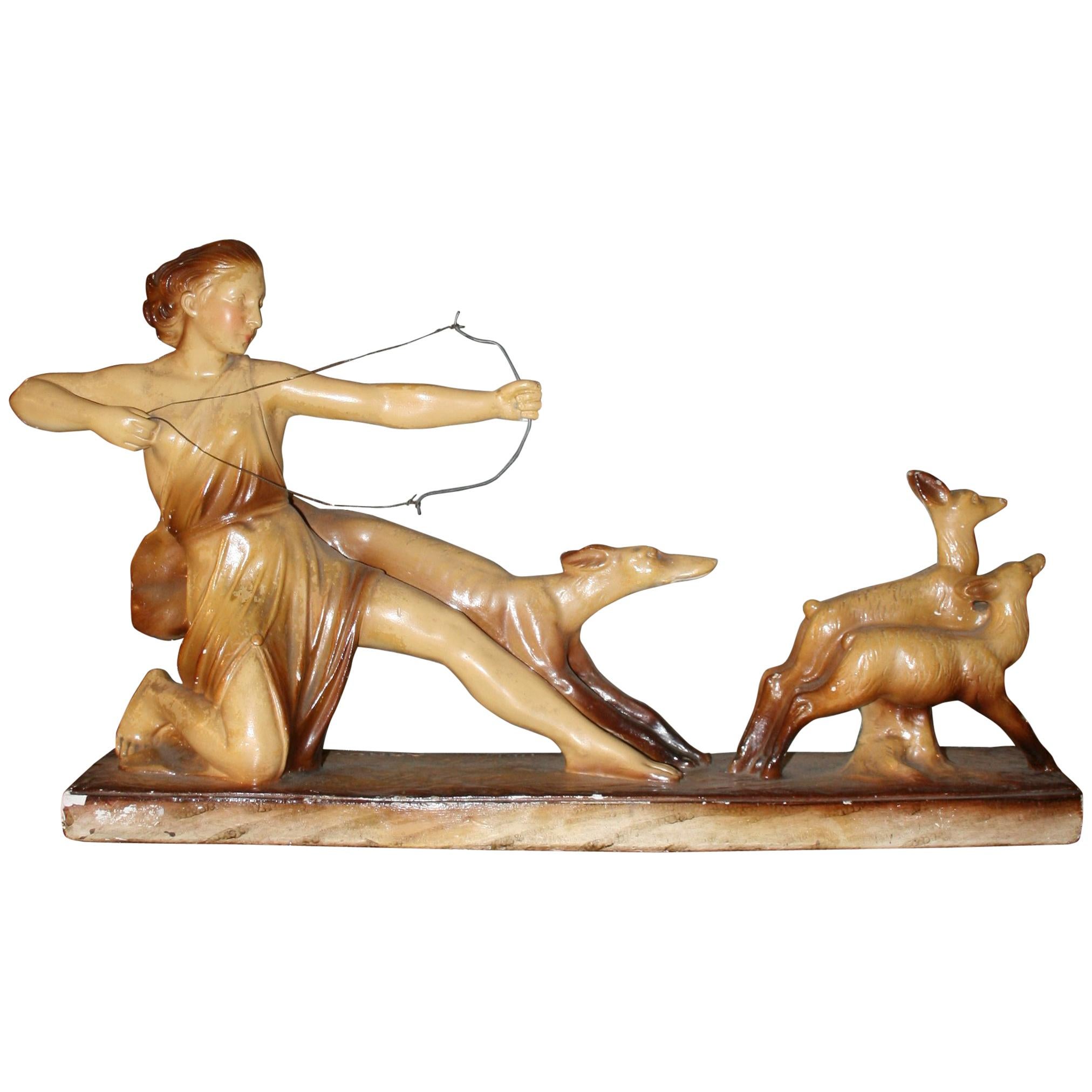 Art Deco Sculpture, Artemis "Diana the Huntress", Depose Arnova For Sale
