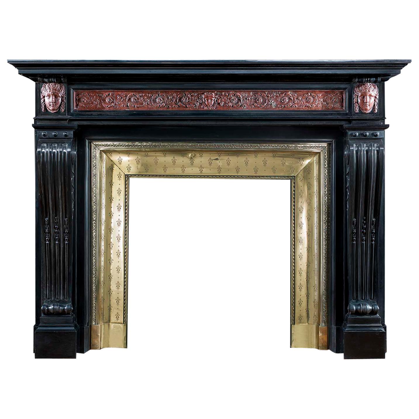 Large Belgian Black Marble Louis XVI Fireplace