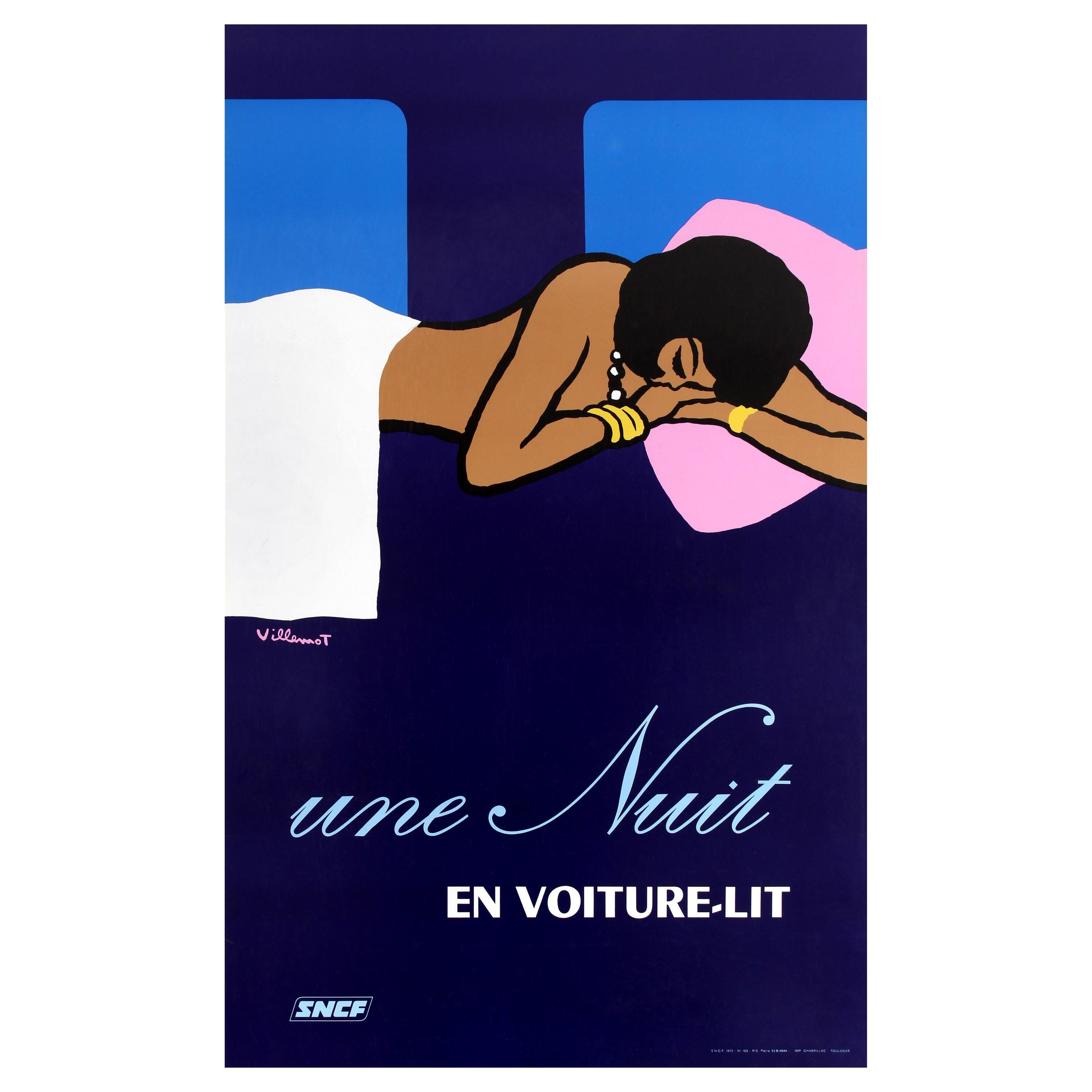 Original Vintage SNCF Overnight Sleeper Railway Poster - Une Nuit En Voiture Lit