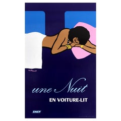 Original Vintage SNCF Übernachtung Schlafwagen Eisenbahn Poster - Une Nuit En Voiture Lit