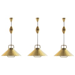 3 Frits Schlegel P295 Brass Pendants for Lyfa, Denmark, 1960s