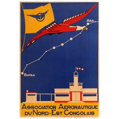 Original Vintage Africa Congo Aeronautic Poster Assn Aeronautique NE Congolais