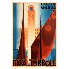 Original Vintage ENIT Italy Travel Poster Lago Di Garda Riva Torbole Clock Sails