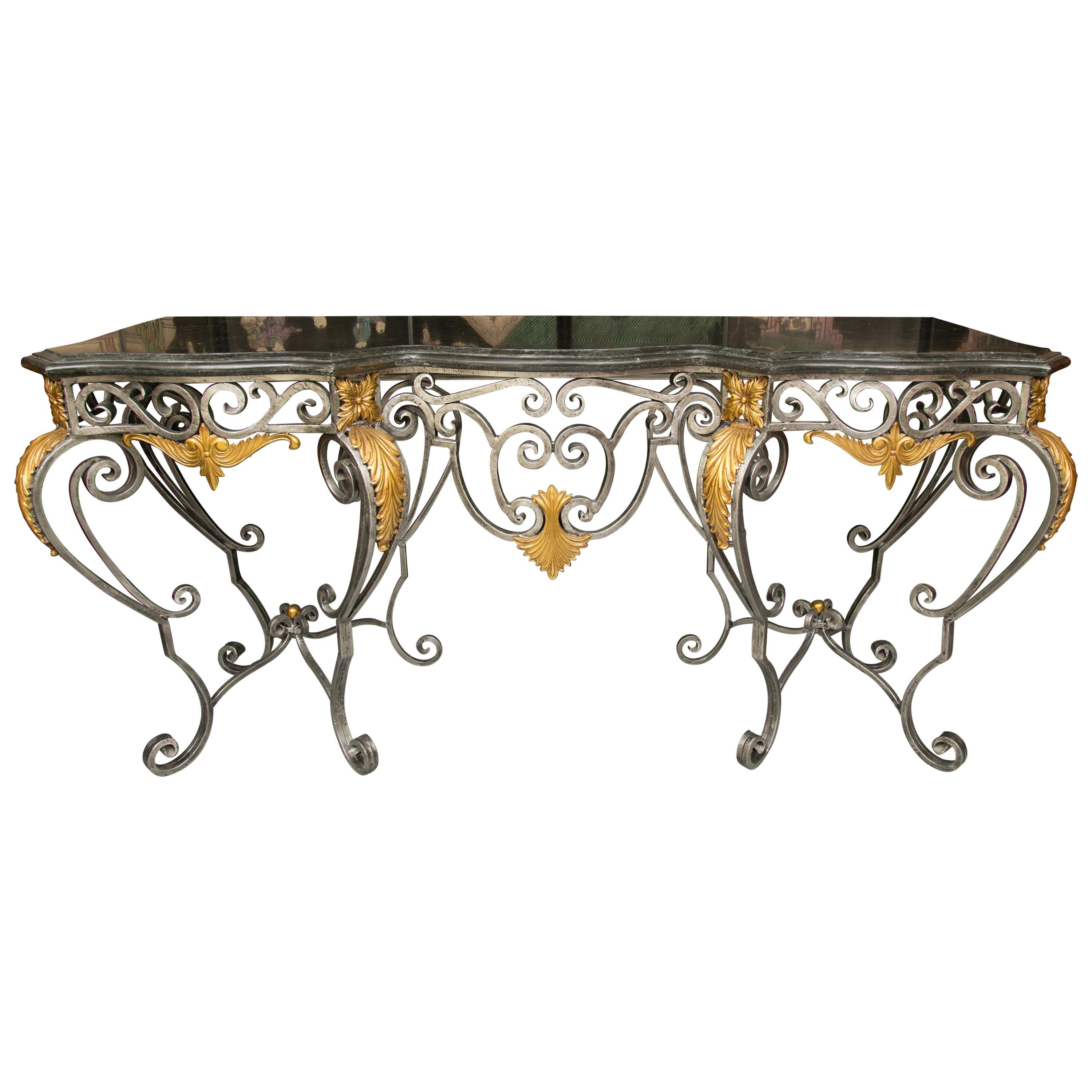 Monumental Iron Console with Gilt Decoration For Sale