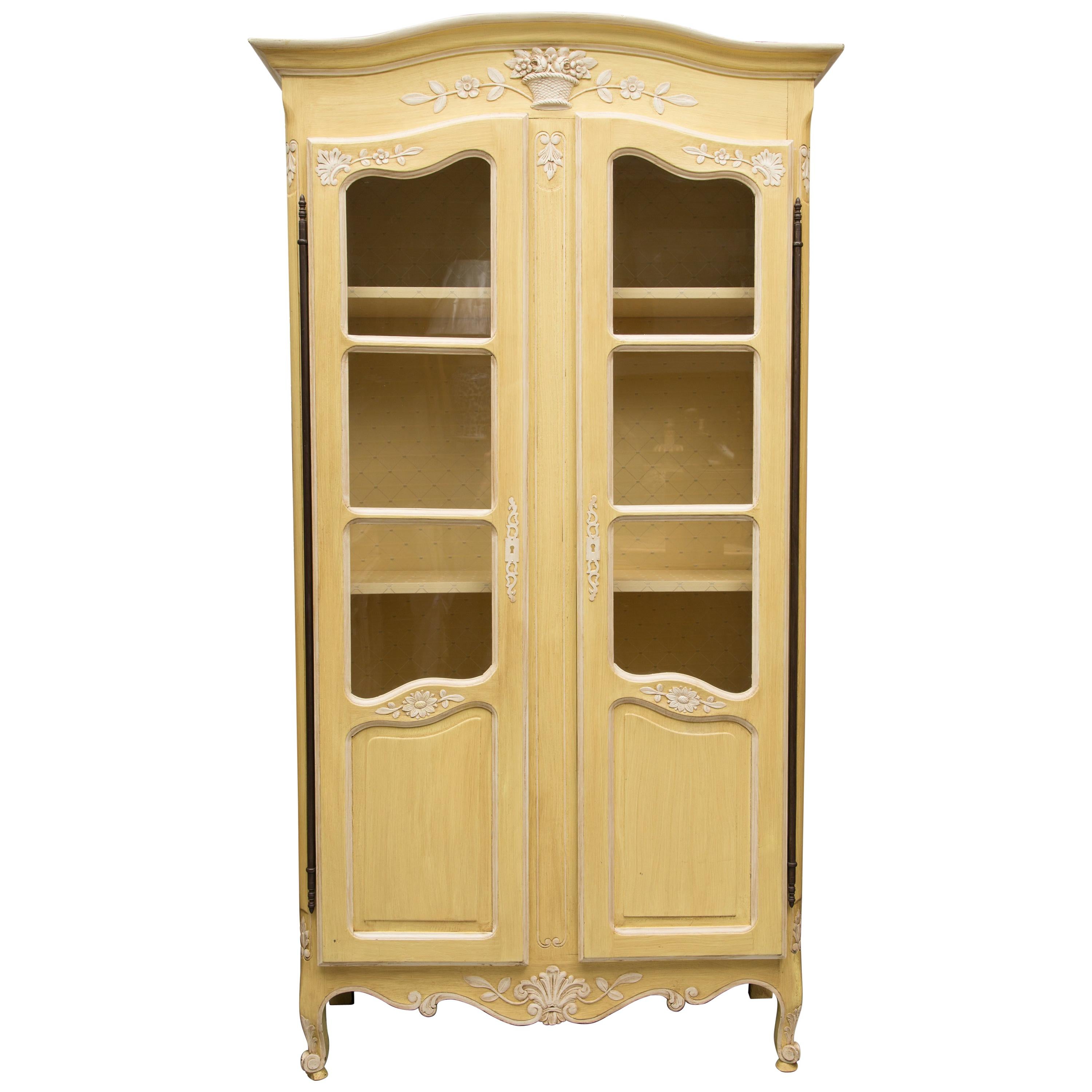 Yellow Painted French Louis XV Armoire