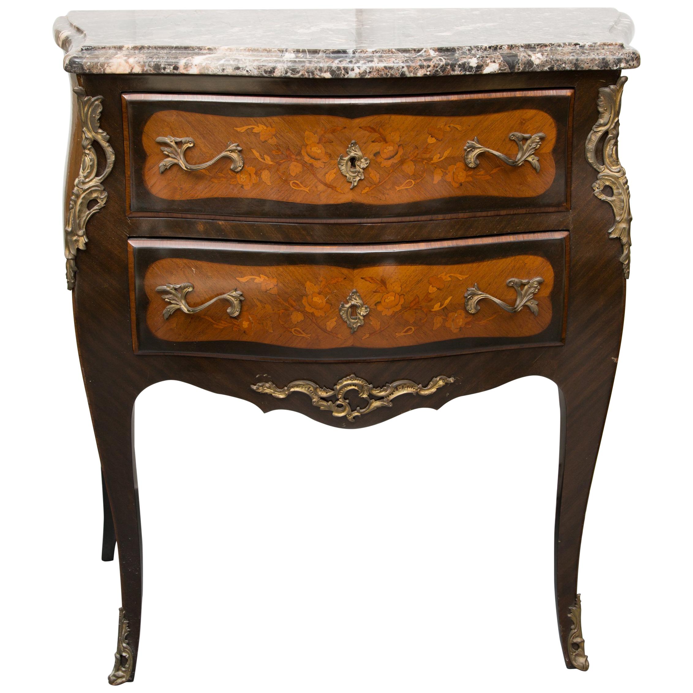 Louis XV Style Two-Drawer Commode with Varigated Marble Top
