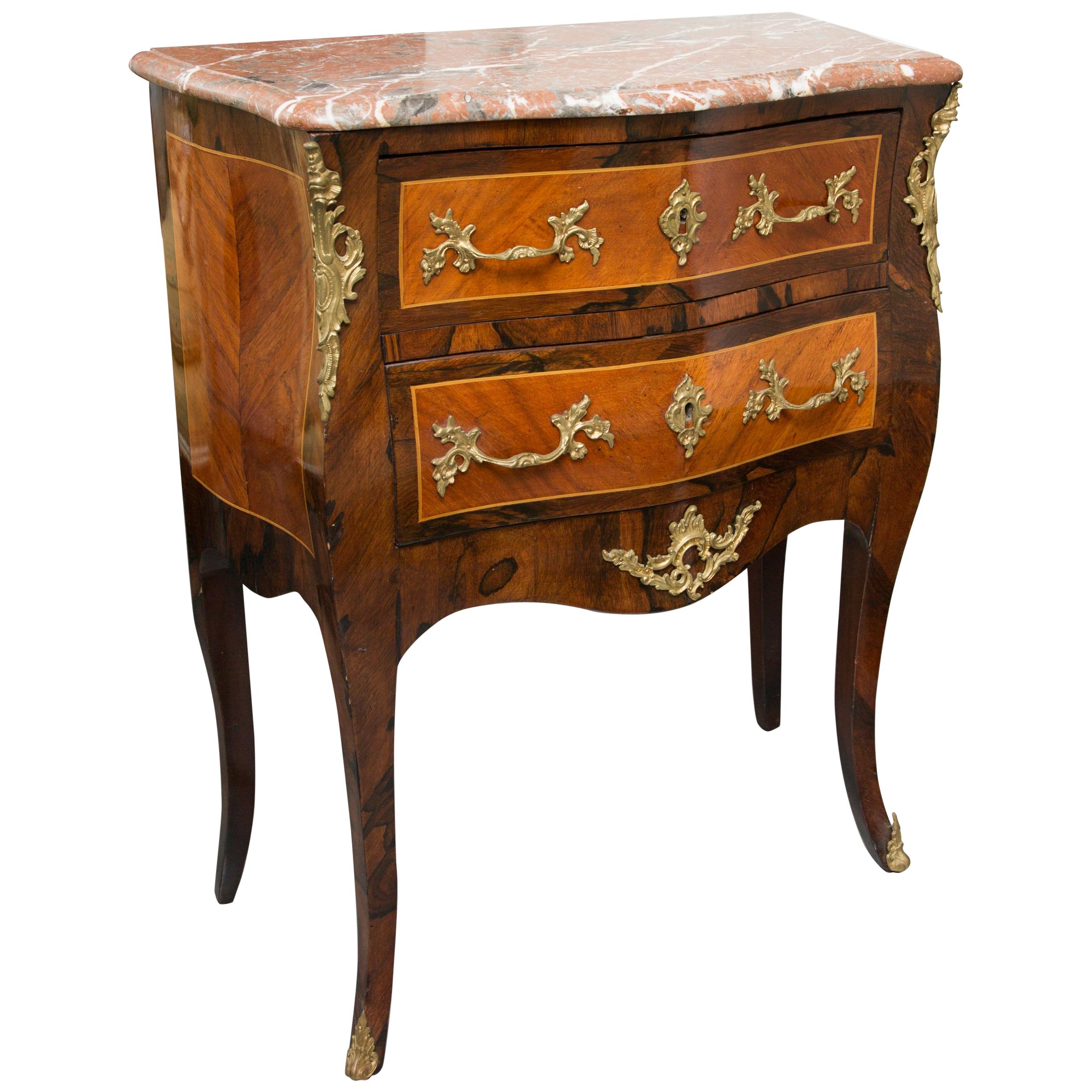 Louis XV Style Two-Drawer Commode with Marble Top, 20th Century