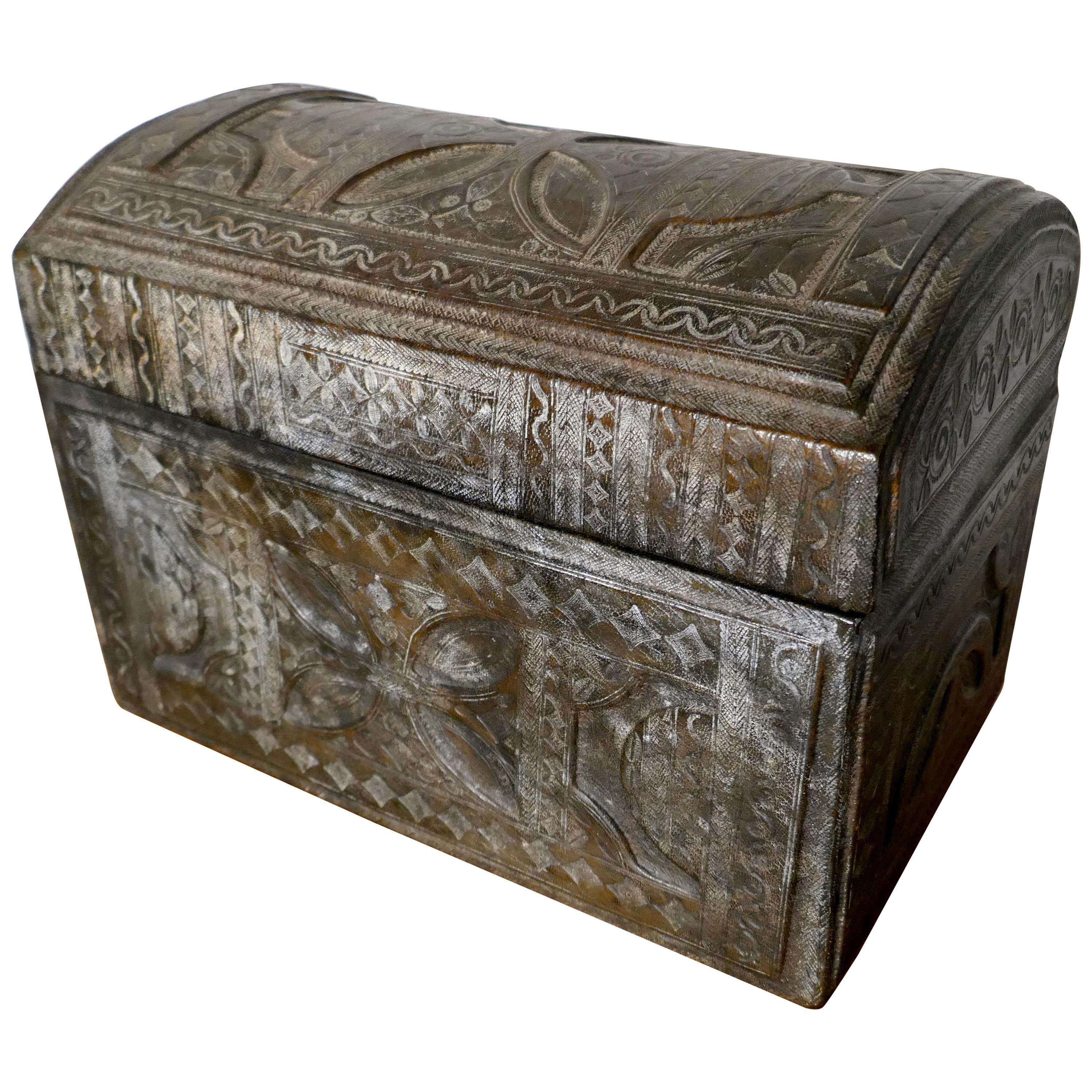 Dome Top Tooled Moroccan Leather Treasure Chest
