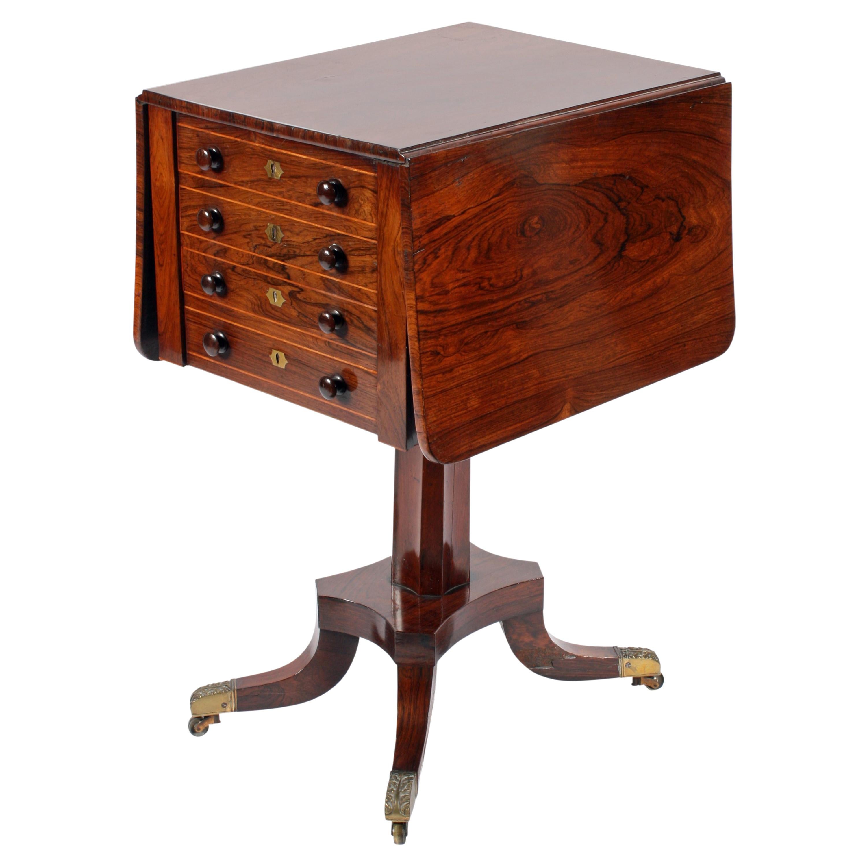 19th Century Regency Rosewood Drop Leaf Work Table For Sale