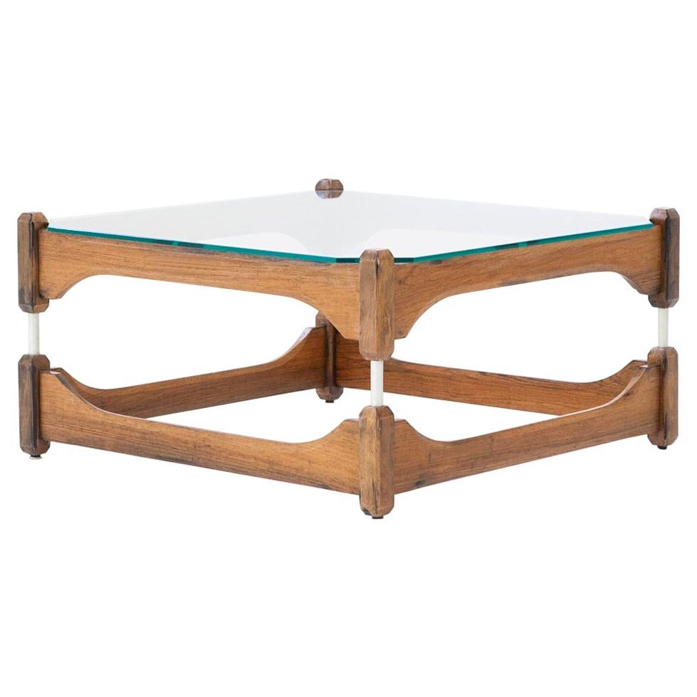 Italian Mid-Century Modern Wood and Glass Low Coffee Table, 1960s