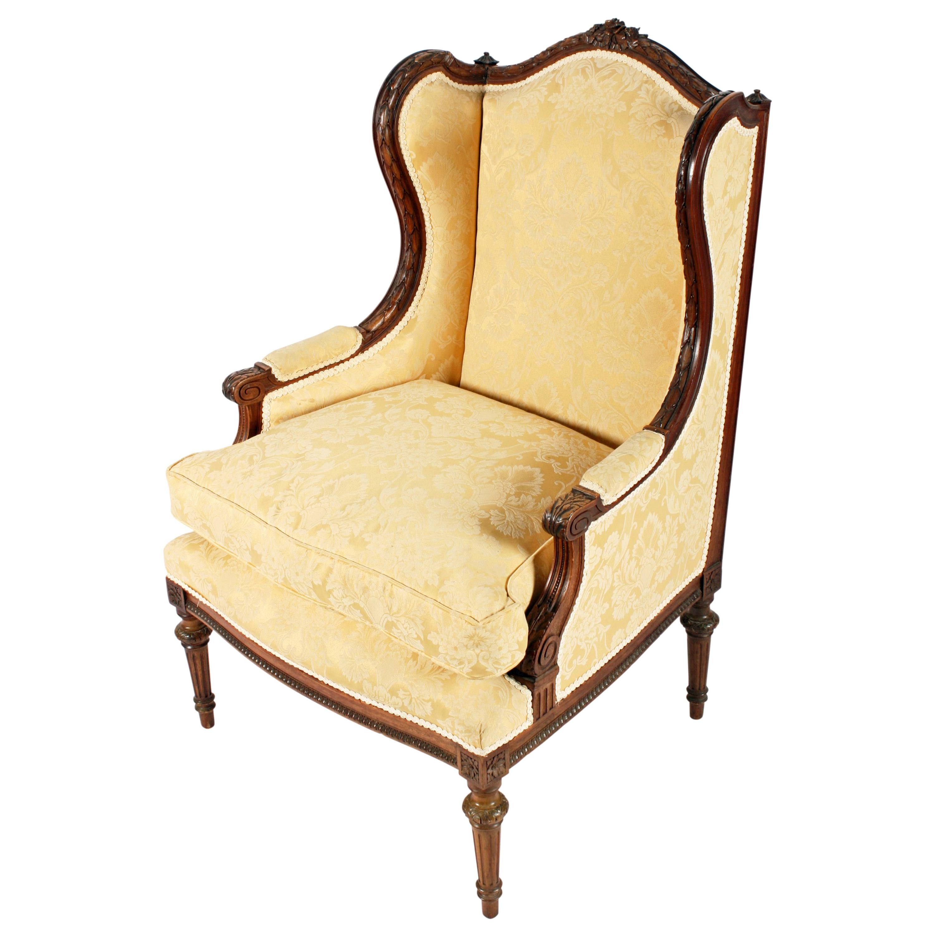 19th Century French Walnut Fauteuil Upholstered Easy chair For Sale