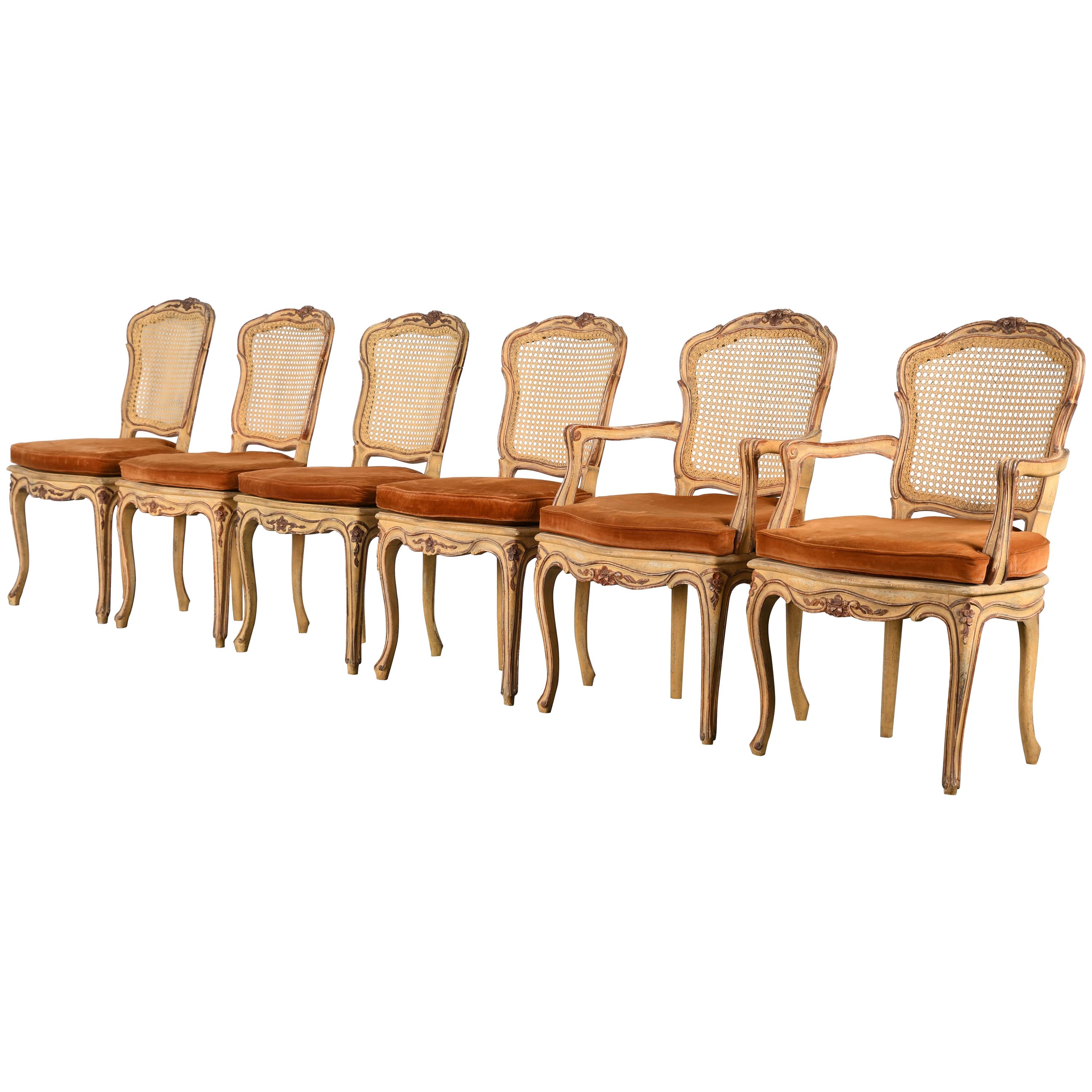 Set of 6 Louis XV French Dining Chairs, 1950s