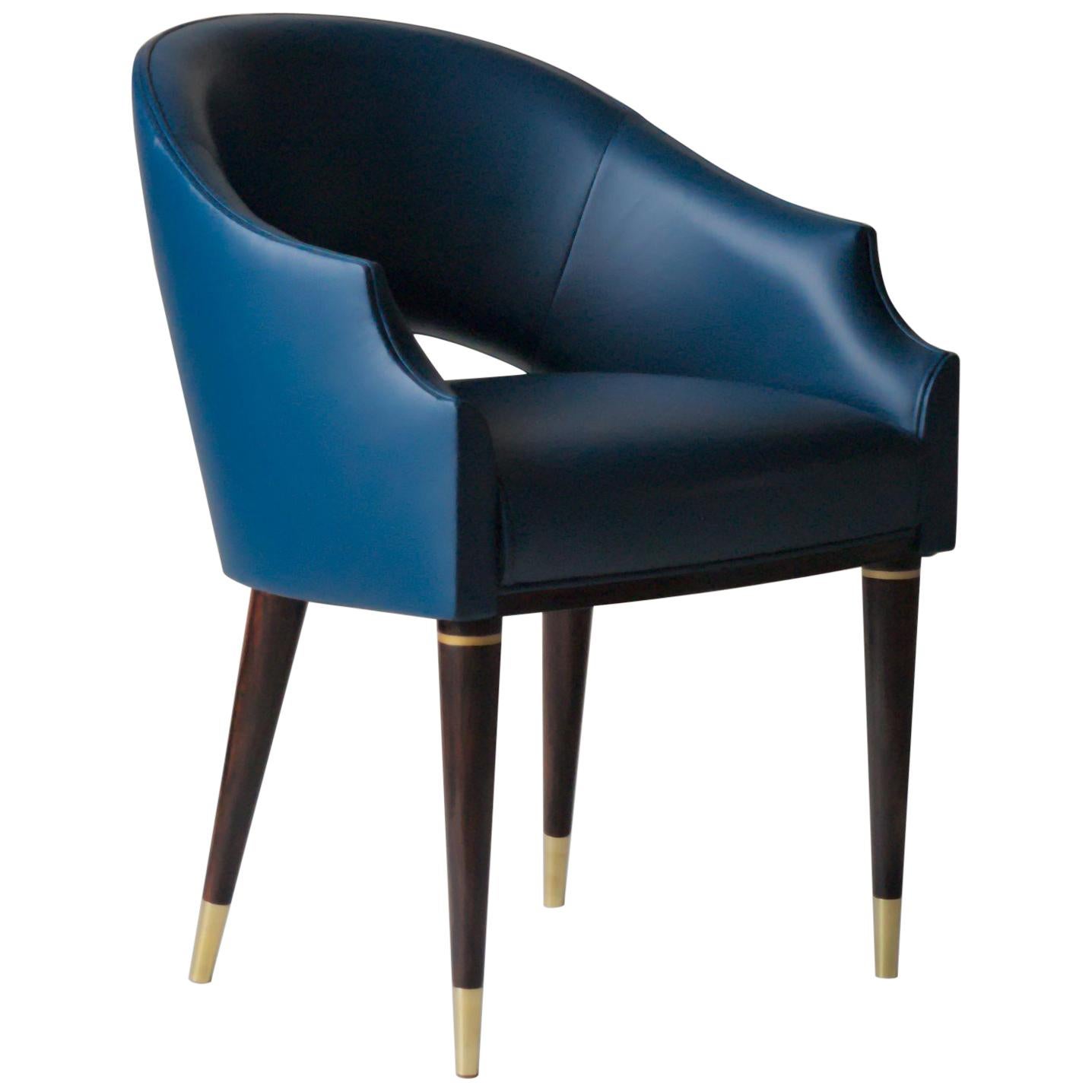 Dining Armchair Classic Blue 2020 Fiore Leather, Midcentury Style