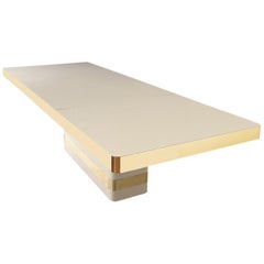 Large Midcentury Italian Modern Brass Trim Dining Table After Milo Baughman