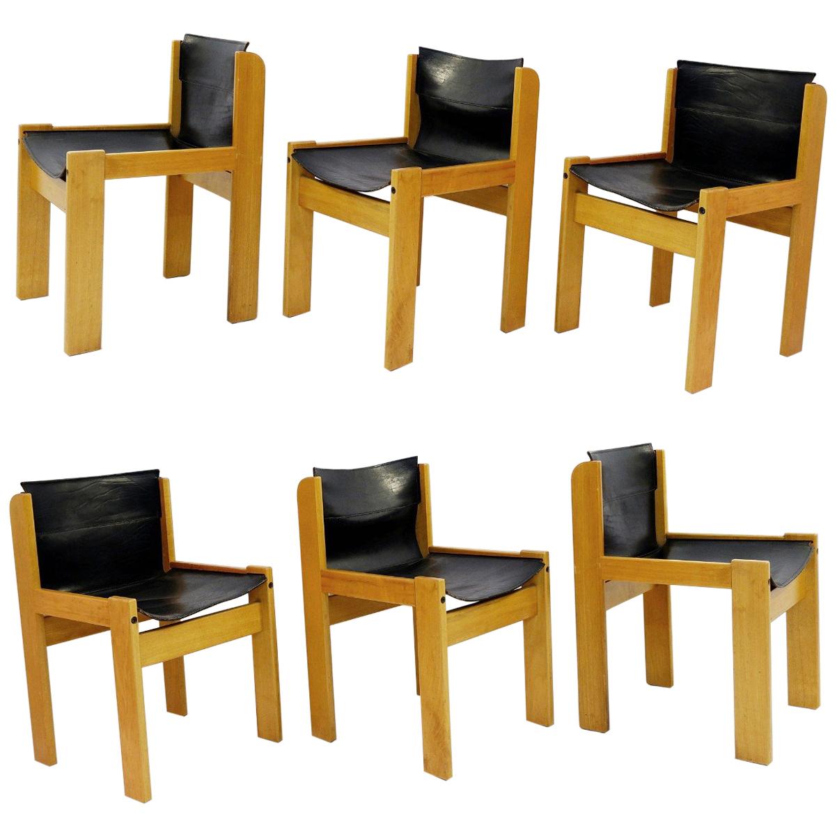Set of Six Italian Leather Sling Chairs by Ibisco, 1970s