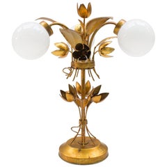 Three-Light Gold Leaf Table Lamp from Hans Kögl, 1970s, Germany