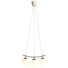 Curved Brass Pendant with Three Opaline Glass Shades, Bent Karlby