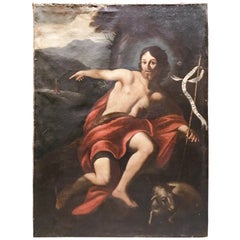 Early 18th Century Italian Oil on Canvas Painting of John the Baptist