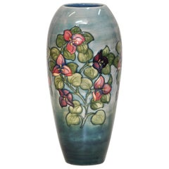 Retro Large Moorcroft Vase Pot Blue Green Flowers English Art Pottery Bougainvillaea