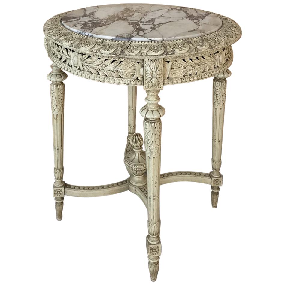 19th Century Italian Louis XIV Painted Marble-Top End Table
