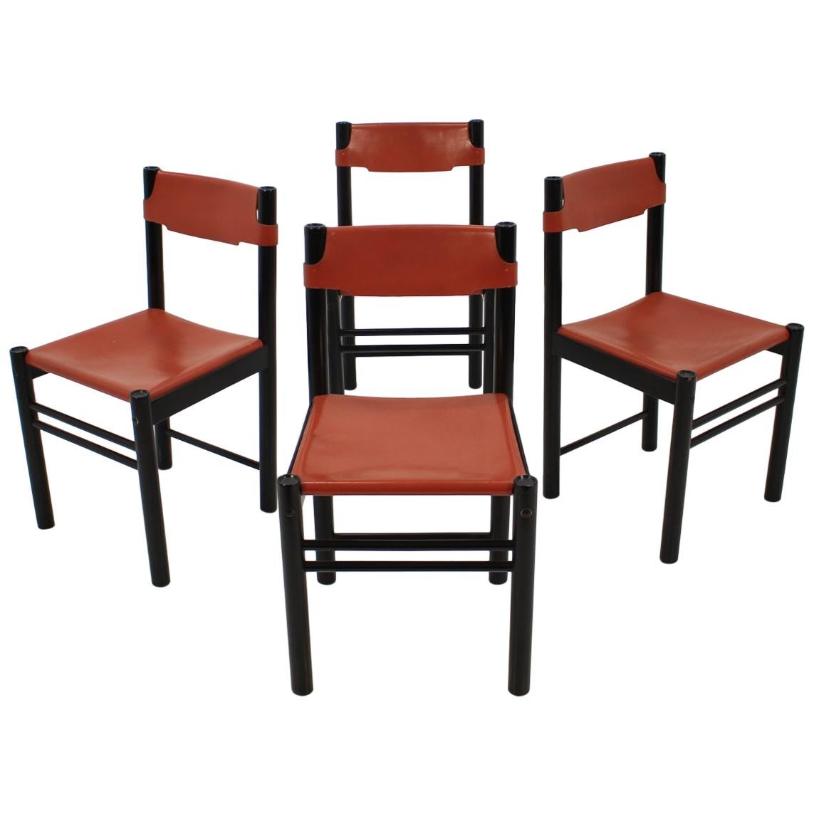 1970s Ibisco Italian Leather Dining Chairs, Set of 4