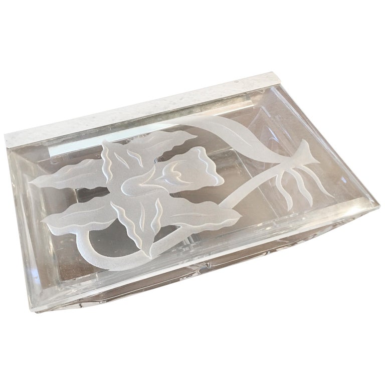 Etched Glass Lidded Box For Sale at 1stDibs