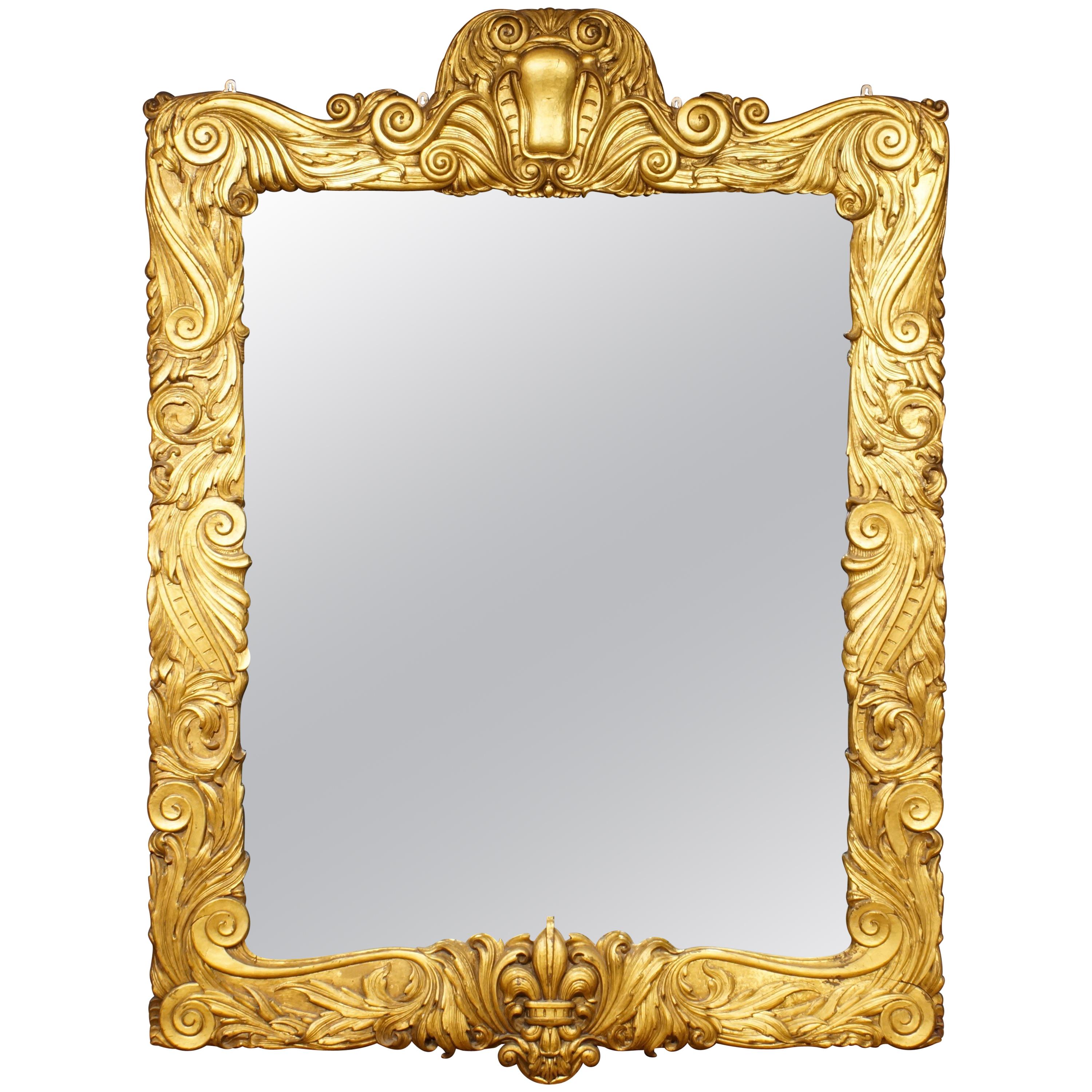 1920s Carved Wood and Gilded Sunderland Frame Mirror of Large Scale For Sale