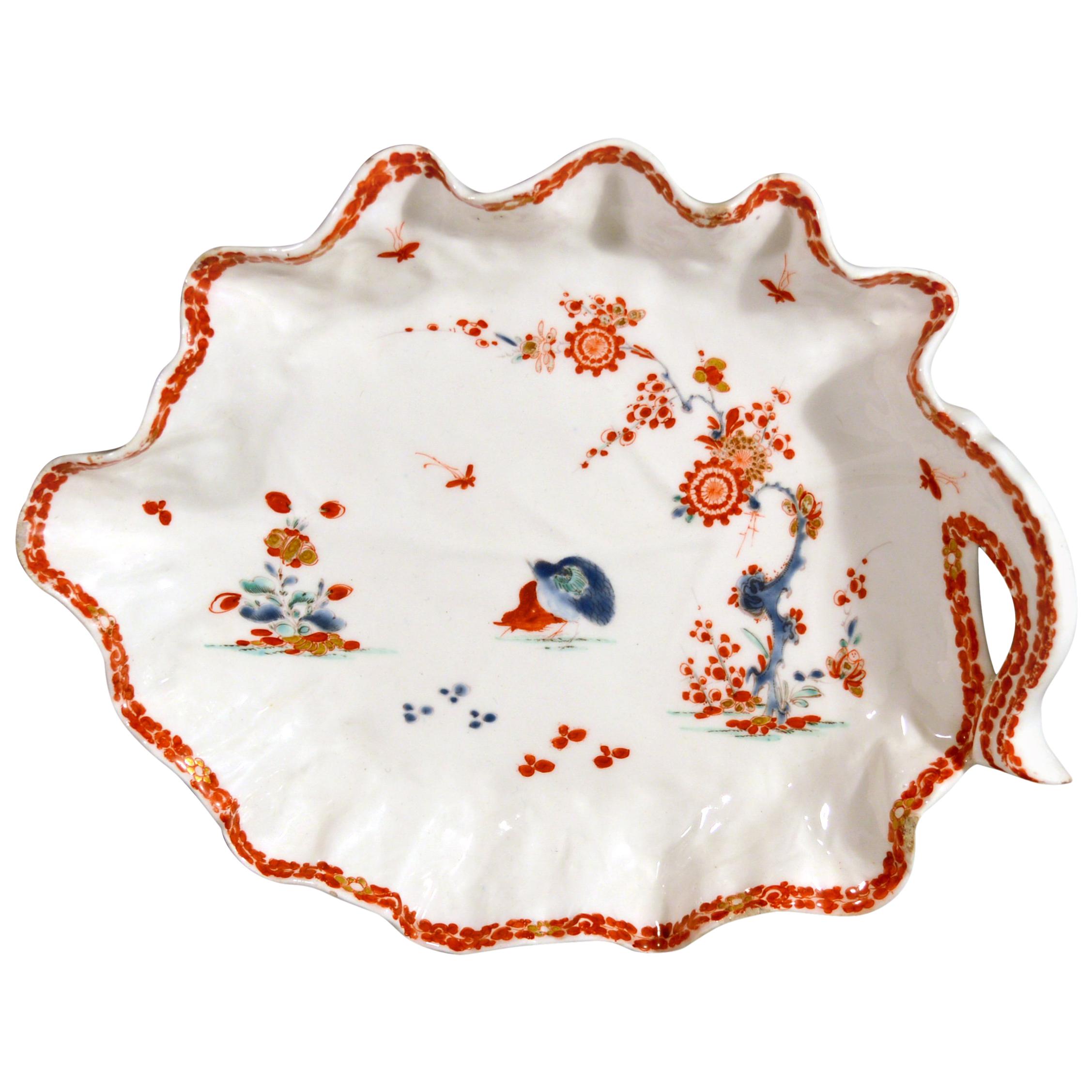 Bow Porcelain Kakiemon-Style Double Quail Pattern Cabbage Leaf Dish, circa 1758