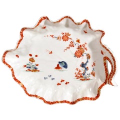 Bow Porcelain Kakiemon-Style Double Quail Pattern Cabbage Leaf Dish, circa 1758