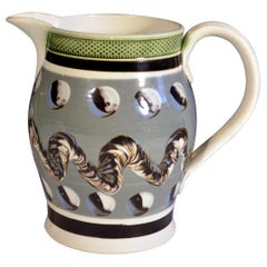 Blue Colored Mocha Pottery Jug, Circa 1800-1820.