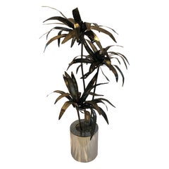 Mid-Century Modern Brutalist Metal Sculpture of a Potted Palm Tree