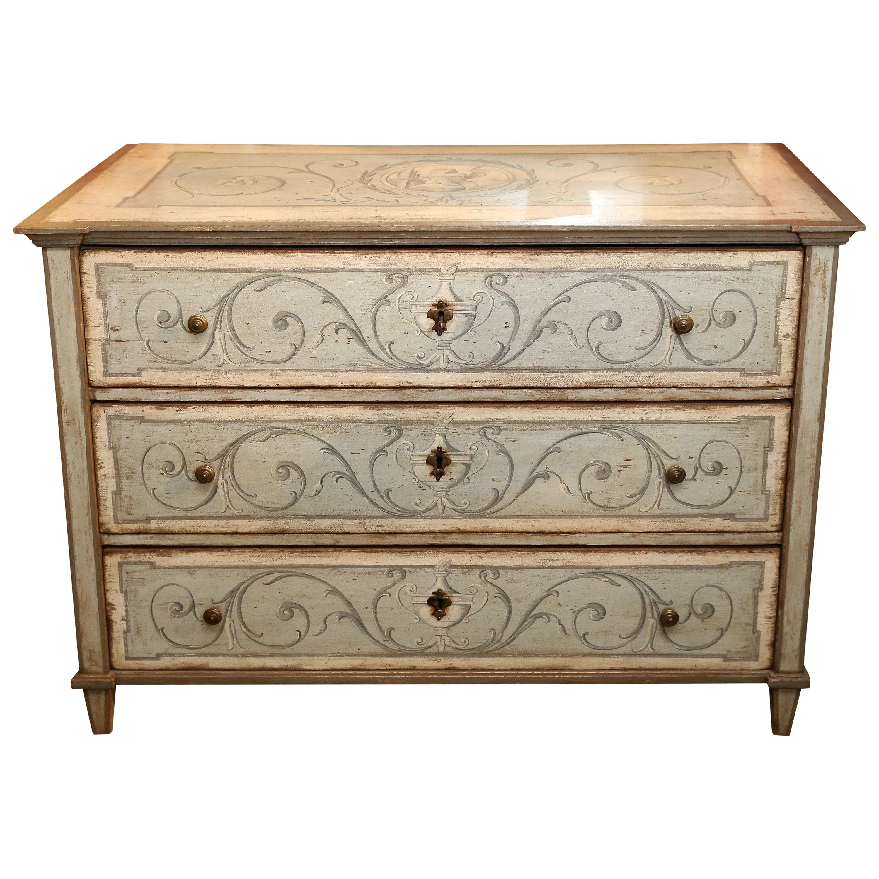Polychromed Italian Neoclassical Style Chest, 19th Century For Sale